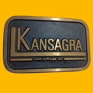 Vintage 1970s FARMER BELT BUCKLE SOLID BRASS KANSAGRA FARM SUPPLIES